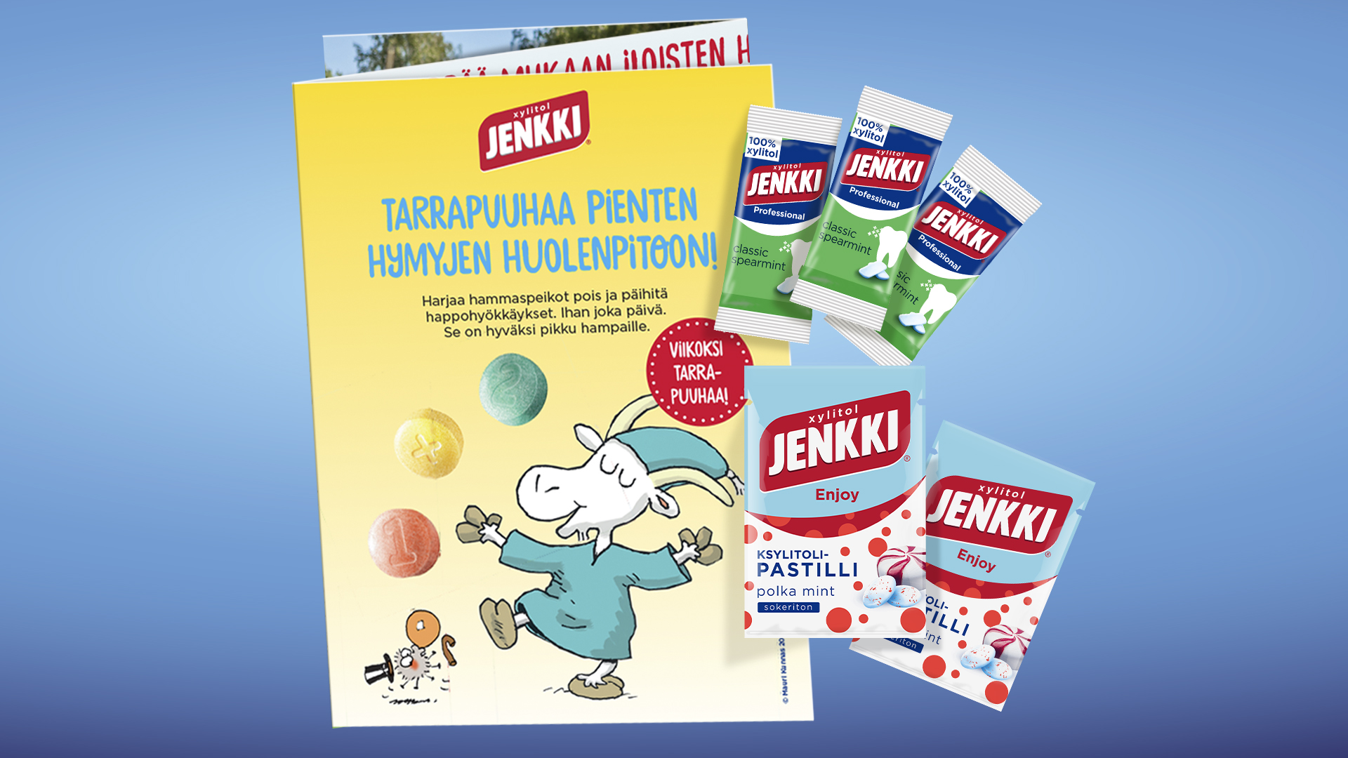 Jenkki-tuotenäytteitä terveysalan ammattilaisille.